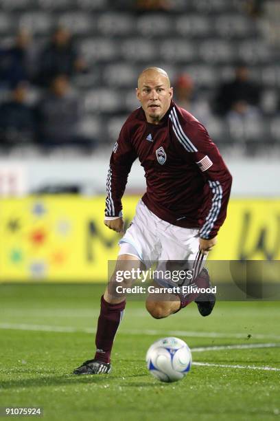 Conor Casey of the Colorado Rapids controls the ball against the San Jose Earthquakes on September 23, 2009 at Dick's Sporting Goods Park in Commerce...