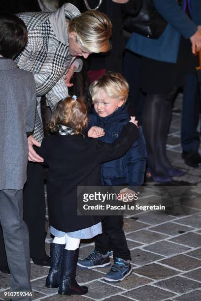 Prince Jacques of Monaco and Princess Gabriella of Monaco attend the ceremony of Sainte-Devote on January 26, 2018 in Monaco, Monaco.