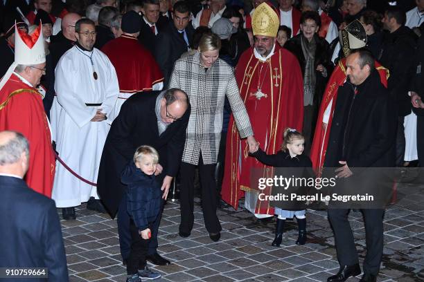 Prince Albert II of Monaco, Princess Charlene of Monaco, Prince Jacques of Monaco and Princess Gabriella of Monaco attend the ceremony of...