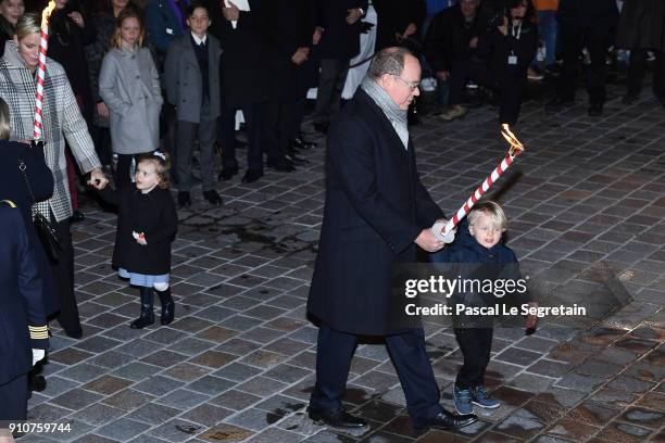 Prince Albert II of Monaco, Princess Charlene of Monaco, Prince Jacques of Monaco and Princess Gabriella of Monaco attend the ceremony of...