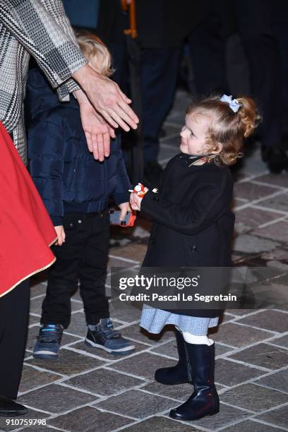 Princess Gabriella of Monaco attends the ceremony of Sainte-Devote on January 26, 2018 in Monaco, Monaco.