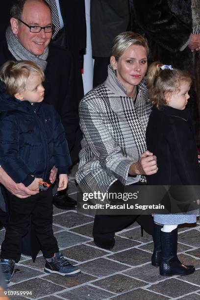 Prince Albert II of Monaco, Princess Charlene of Monaco, Prince Jacques of Monaco and Princess Gabriella of Monaco attend the ceremony of...