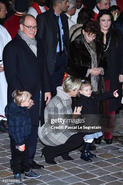 Prince Albert II of Monaco, Princess Charlene of Monaco, Prince Jacques of Monaco and Princess Gabriella of Monaco attend the ceremony of...