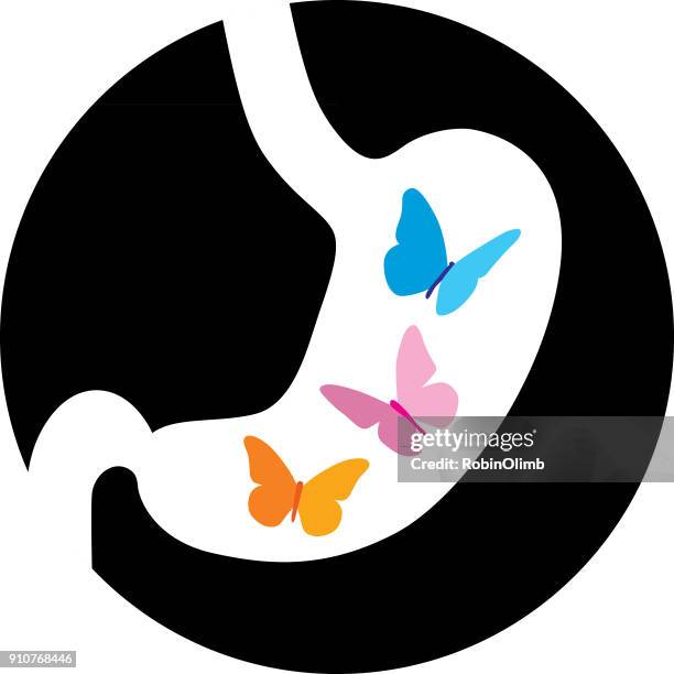 bunte schmetterlinge im bauch - butterflies in the stomach stock-grafiken, -clipart, -cartoons und -symbole