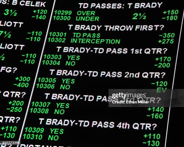 Odds on New England Patriots quarterback Tom Brady's performance for Super Bowl LII between the Philadelphia Eagles and the Patriots are displayed as...