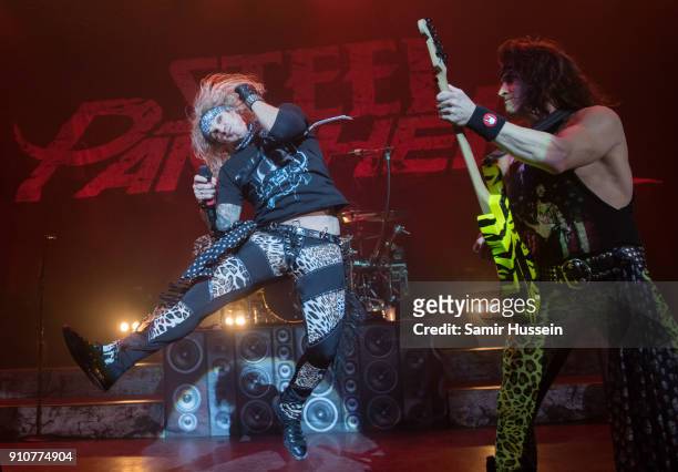 Michael Starr and Satchel of Steel Panther Steel Panther performs at Eventim Apollo, Hammersmith on January 26, 2018 in London, England.