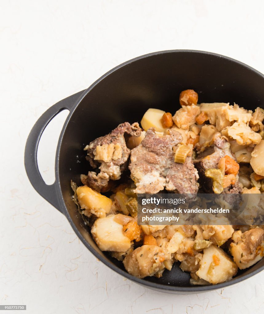 Pot roast in cast iron casserole.