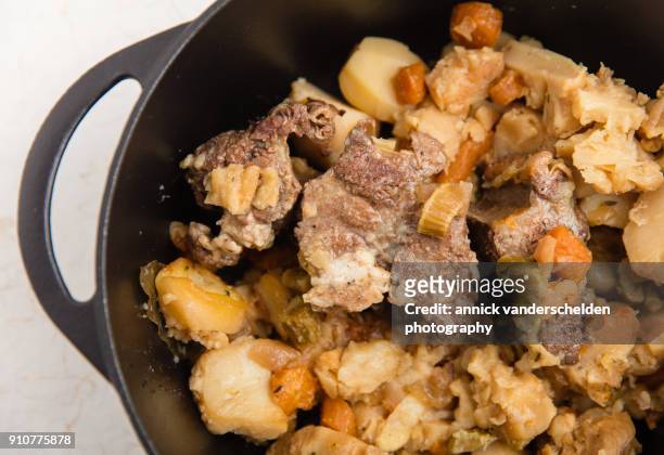 pot roast in cast iron casserole. - chuck stock pictures, royalty-free photos & images