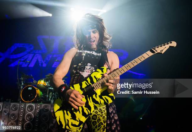 Satchel of Steel Panther Steel Panther performs at Eventim Apollo, Hammersmith on January 26, 2018 in London, England.