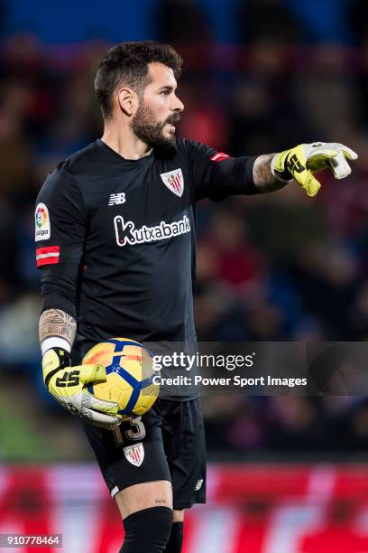 Goalkeeper Iago Herrerin Buisan of Athletic Club de Bilbao gestures during the La Liga 2017-18 match between Getafe CF and Athletic Club de Bilbao at...