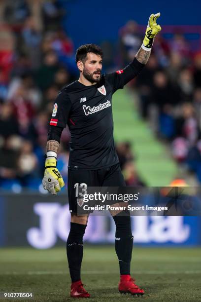 Goalkeeper Iago Herrerin Buisan of Athletic Club de Bilbao gestures during the La Liga 2017-18 match between Getafe CF and Athletic Club de Bilbao at...