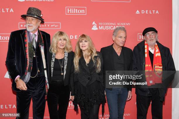 Honorees Mick Fleetwood, Christine McVie, Stevie Nicks, Lindsey Buckingham, and John McVie of music group Fleetwood Mac attend MusiCares Person of...