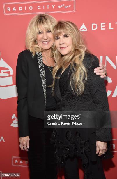 Christine McVie and Stevie Nicks of Fleetwood Mac attend MusiCares Person of the Year honoring Fleetwood Mac at Radio City Music Hall on January 26,...