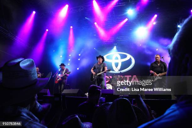 Lee Kernaghan performs during the 'Stars Under the Stars' concert at the Toyota Country Music Festival Tamworth on January 26, 2018 in Tamworth,...