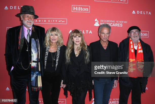 MusiCares Person of the Year 2018 honorees Mick Fleetwood, Christine McVie, Stevie Nicks, Lindsey Buckingham, and John McVie of Fleetwood Mac attend...