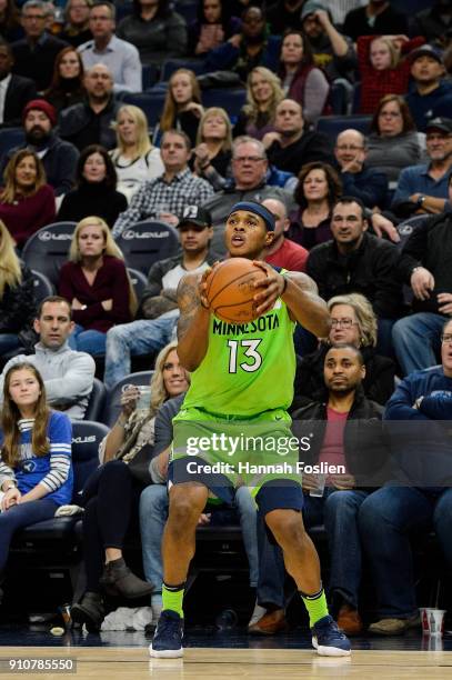 Marcus Georges-Hunt of the Minnesota Timberwolves shoots the ball against the Toronto Raptors during the game on January 20, 2018 at the Target...