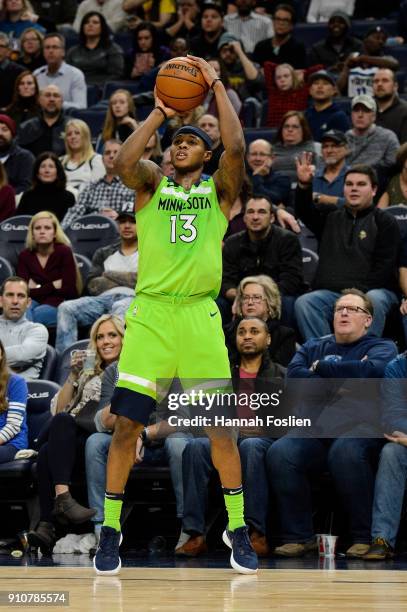 Marcus Georges-Hunt of the Minnesota Timberwolves shoots the ball against the Toronto Raptors during the game on January 20, 2018 at the Target...