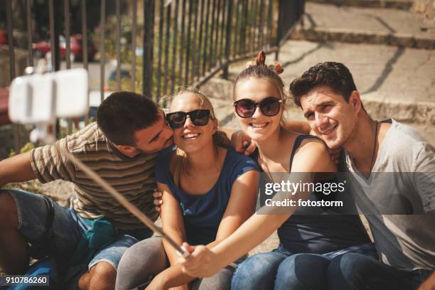 friends making selfie on vacation - ulcinj stock pictures, royalty-free photos & images