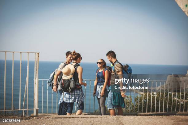 young people backpacking - ulcinj stock pictures, royalty-free photos & images