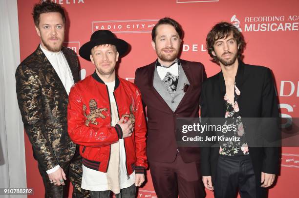 Musicians Dan Reynolds, Ben McKee, Daniel Platzman, and Wayne Sermon of Imagine Dragons attends MusiCares Person of the Year honoring Fleetwood Mac...