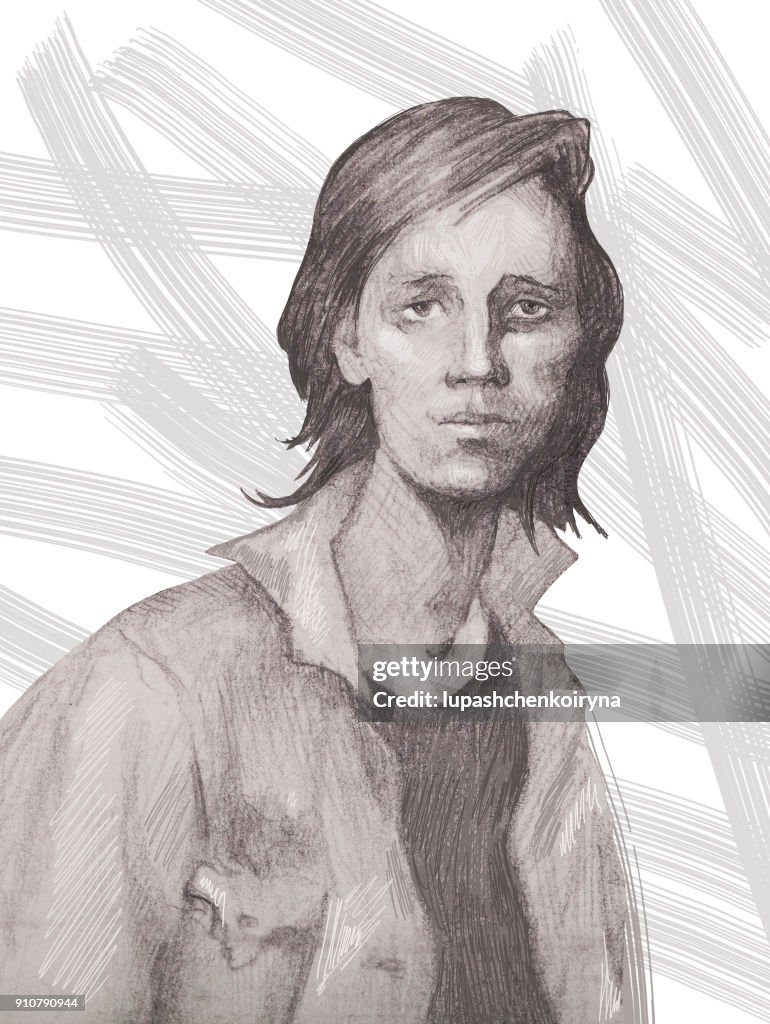 Retrato de un joven guitarrista dibujado a lápiz