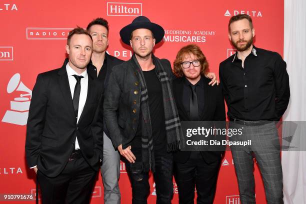 Eddie Fisher, Zach Filkins, Ryan Tedder, Drew Brown, and Brent Kutzle of music group OneRepublic attend MusiCares Person of the Year honoring...