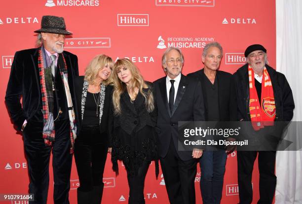 Recording Academy and MusiCares President and CEO Neil Portnow poses with honorees Mick Fleetwood, Christine McVie, Stevie Nicks, Lindsey Buckingham,...