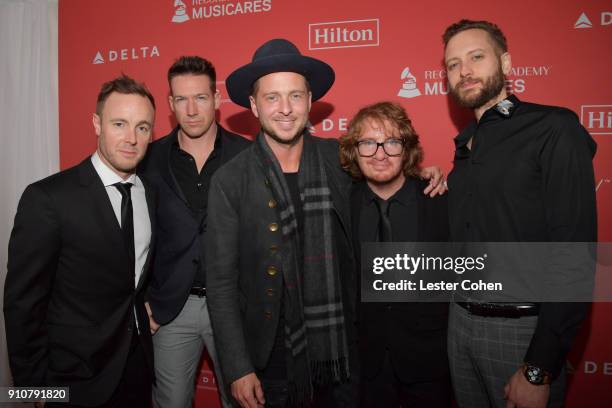 Eddie Fisher, Zach Filkins, Ryan Tedder, Drew Brown and Brent Kutzle of One Republic attend MusiCares Person of the Year honoring Fleetwood Mac at...