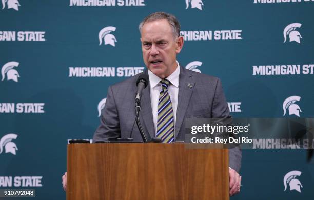 Michigan State Spartans head football coach Mark Dantonio speaks to the media at a press conference before the Michigan State Spartans and Wisconsin...