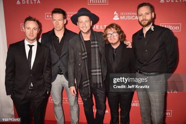 Eddie Fisher, Zach Filkins, Ryan Tedder, Drew Brown and Brent Kutzle of One Republic attend MusiCares Person of the Year honoring Fleetwood Mac at...