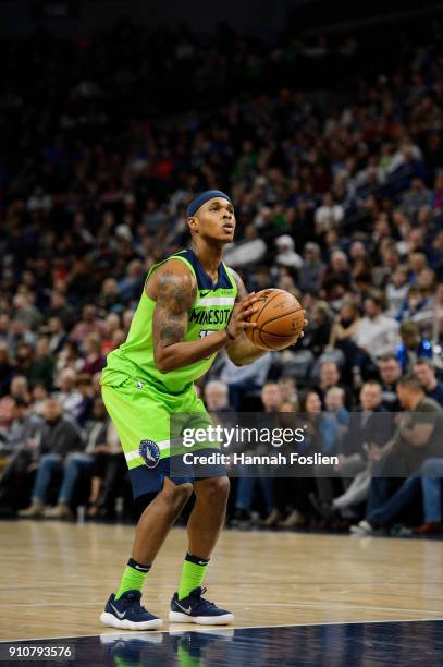 Marcus Georges-Hunt of the Minnesota Timberwolves shoots a technical foul free throw during the game against the Toronto Raptors on January 20, 2018...