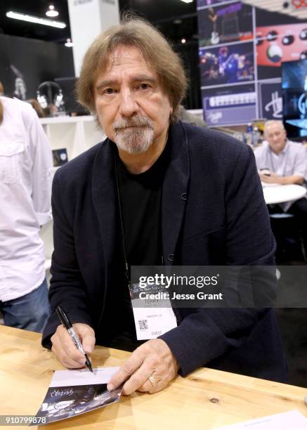 Geezer Butler signs autographs at The 2018 NAMM Show at Anaheim Convention Center on January 26, 2018 in Anaheim, California.