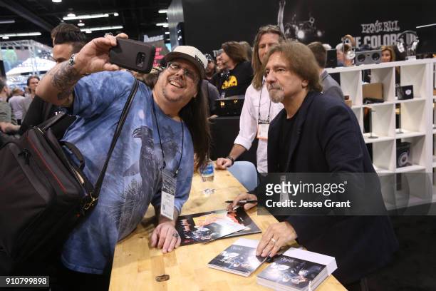 Geezer Butler signs autographs at The 2018 NAMM Show at Anaheim Convention Center on January 26, 2018 in Anaheim, California.