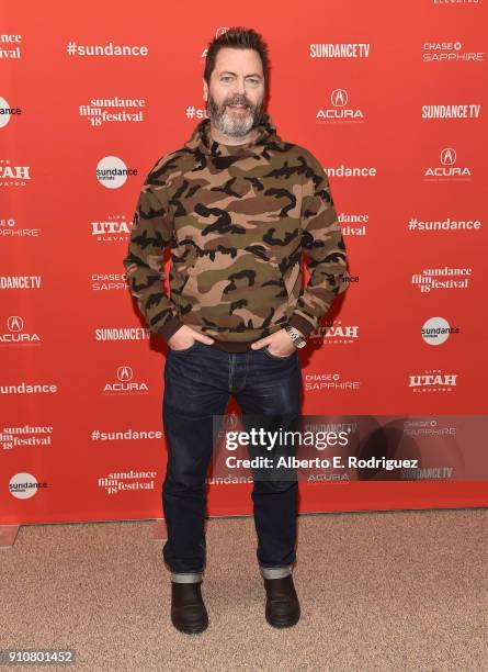 Actor Nick Offerman attends the premiere of "Heart Beats Loud" during the Sundance Film Festival at The Eccles Center Theatre on January 26, 2018 in...