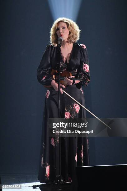 Musician Alison Krauss performs onstage during MusiCares Person of the Year honoring Fleetwood Mac at Radio City Music Hall on January 26, 2018 in...