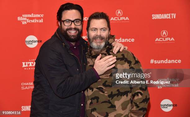 Director Brett Haley and actor Nick Offerman attend the premiere of "Heart Beats Loud" during the Sundance Film Festival at The Eccles Center Theatre...