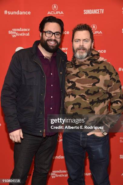 Director Brett Haley and actor Nick Offerman attend the premiere of "Heart Beats Loud" during the Sundance Film Festival at The Eccles Center Theatre...