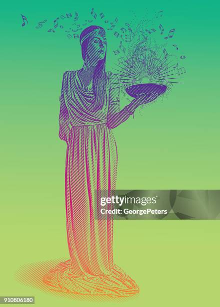 ultra violet engraving of a beautiful female musician composing music - composer stock illustrations