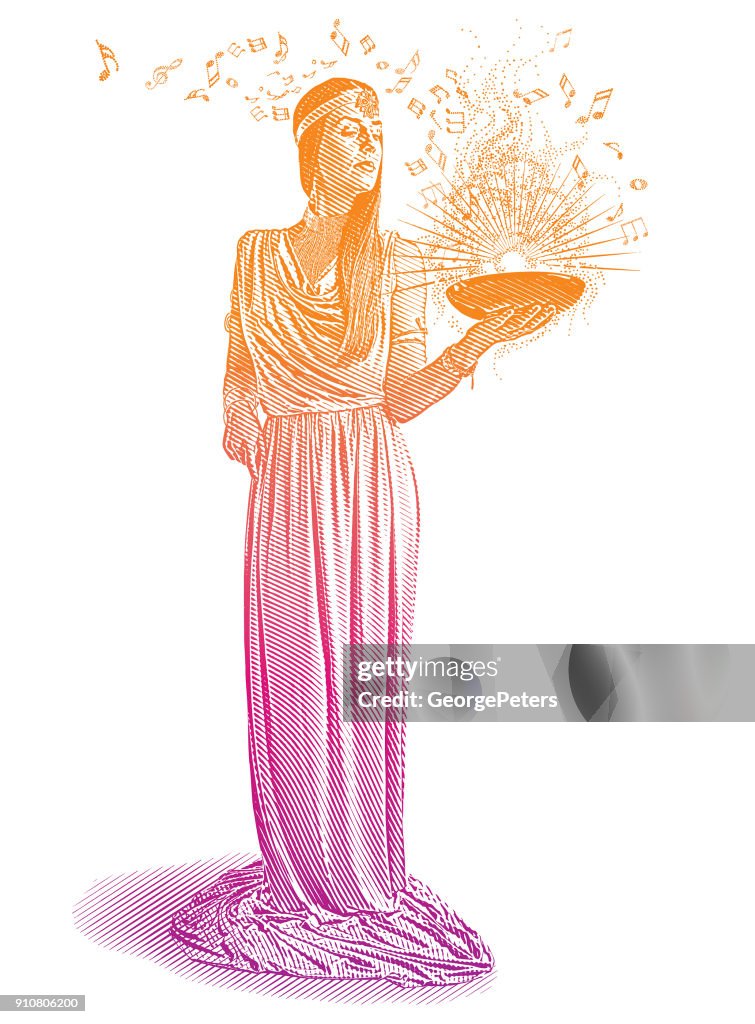 Ultra Violet Gravur von schönen weiblichen Musiker komponieren