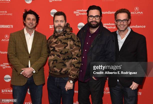 Producer Houston King, actor Nick Offerman, director Brett Haley and producer Sam Bisbee attend the premiere of "Heart Beats Loud" during the...