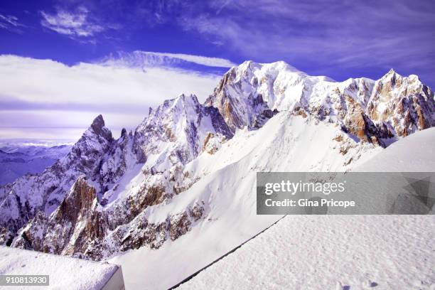 mont blanc massif, panorama from punta helbronner, courmayeur italy. - courmayeur stock pictures, royalty-free photos & images