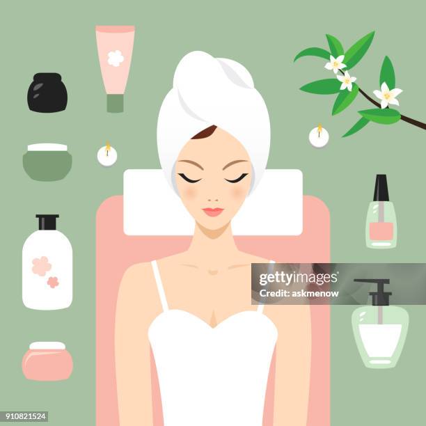 young woman in spa - body care and beauty stock illustrations