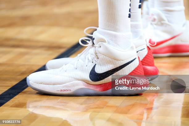 The sneakers of DeMarcus Cousins of the New Orleans Pelicans during the game against the Houston Rockets on January 26, 2018 at Smoothie King Center...