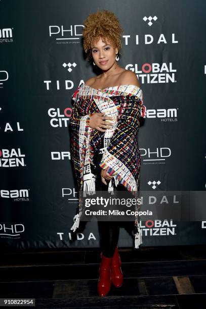 Violinist Ezinma attends a pre-Grammy celebration co-hosted by Global Citizen, Tidal, and French Montana at Ph-D Rooftop Lounge at Dream Downtown on...
