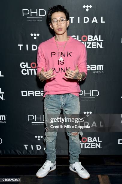 Jay Park attends a pre-Grammy celebration co-hosted by Global Citizen, Tidal, and French Montana at Ph-D Rooftop Lounge at Dream Downtown on January...