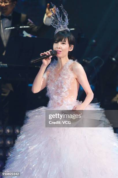 Singer and actress Vivian Chow performs during her 'A Long and Lasting Love' 30th Anniversary Concert at the Hong Kong Coliseum on January 26, 2018...