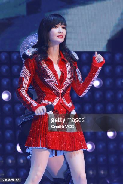 Singer and actress Vivian Chow performs during her 'A Long and Lasting Love' 30th Anniversary Concert at the Hong Kong Coliseum on January 26, 2018...