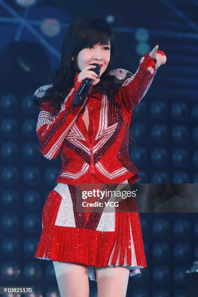 Singer and actress Vivian Chow performs during her 'A Long and Lasting Love' 30th Anniversary Concert at the Hong Kong Coliseum on January 26, 2018...