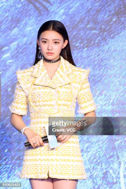 Actress Lin Yun attends the press conference of film 'Genghis Khan' on January 26, 2018 in Beijing, China.