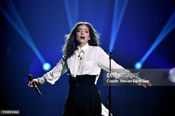 Recording artist Lorde performs onstage during MusiCares Person of the Year honoring Fleetwood Mac at Radio City Music Hall on January 26, 2018 in...